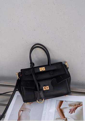 Monaco Glam Carry All Mini Leather Shoulder Bag Black Gold