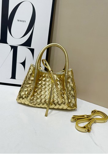 Mia Gallery Woven Vegan Leather Small Shoulder Bag Gold