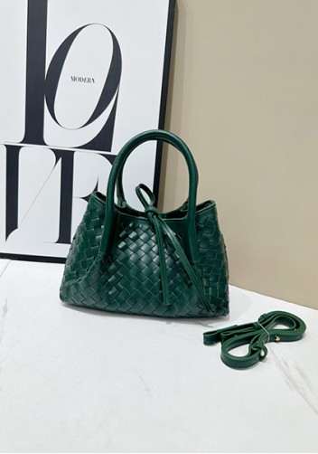Mia Gallery Woven Vegan Leather Small Shoulder Bag Dark Green