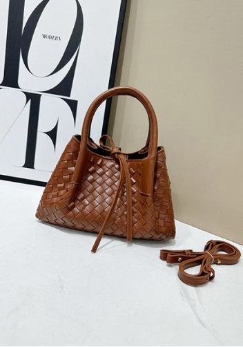 Mia Gallery Woven Vegan Leather Small Shoulder Bag Brown