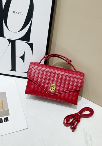 Envelope Lock Woven Vegan Leather Bag Red