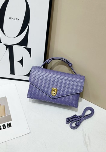 Envelope Lock Woven Vegan Leather Bag Purple