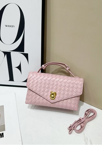 Envelope Lock Woven Vegan Leather Bag Pink