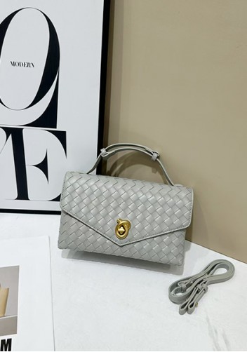 Envelope Lock Woven Vegan Leather Bag Light Grey