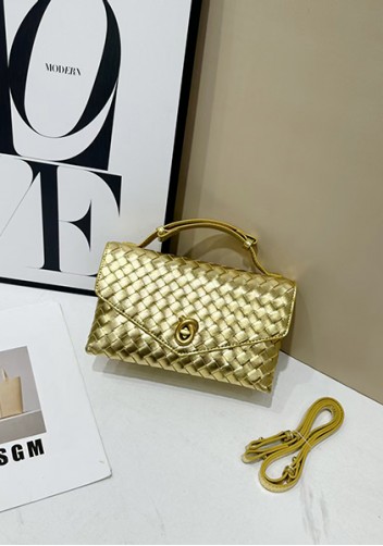 Envelope Lock Woven Vegan Leather Bag Gold