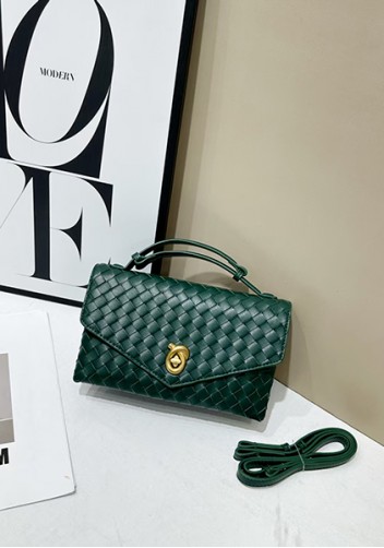 Envelope Lock Woven Vegan Leather Bag Dark Green