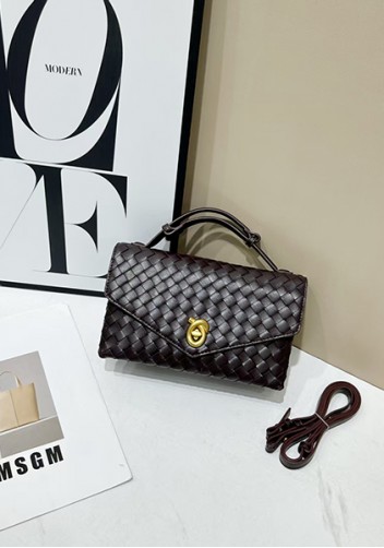 Envelope Lock Woven Vegan Leather Bag Choco