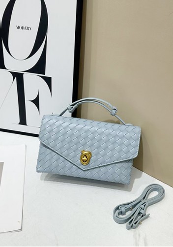 Envelope Lock Woven Vegan Leather Bag Blue