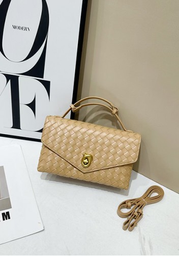 Envelope Lock Woven Vegan Leather Bag Beige