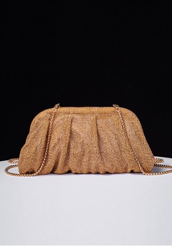 Elise Crystal-Embellished Pouch Gold