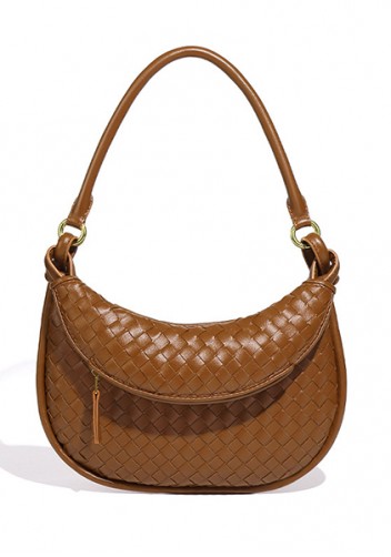 Gemini Woven Vegan Leather Small Shoulder Bag Brown