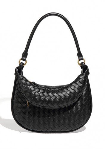 Gemini Woven Vegan Leather Small Shoulder Bag Black