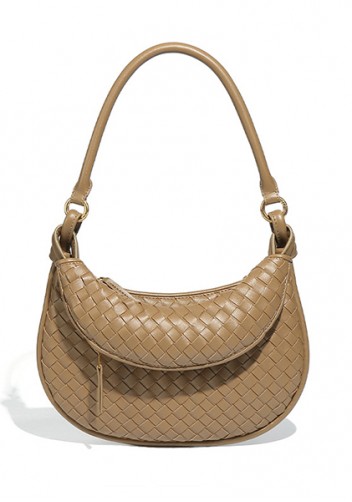 Gemini Woven Vegan Leather Small Shoulder Bag Beige