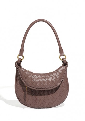 Gemini Woven Vegan Leather Mini Shoulder Bag Grey-Brown