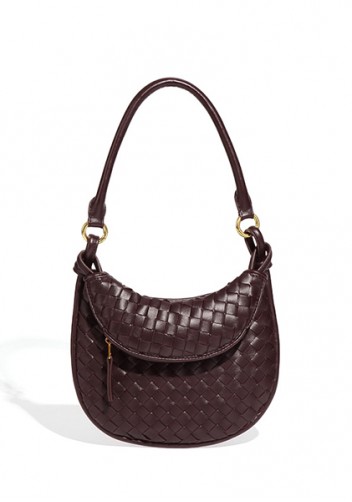 Gemini Woven Vegan Leather Mini Shoulder Bag Choco