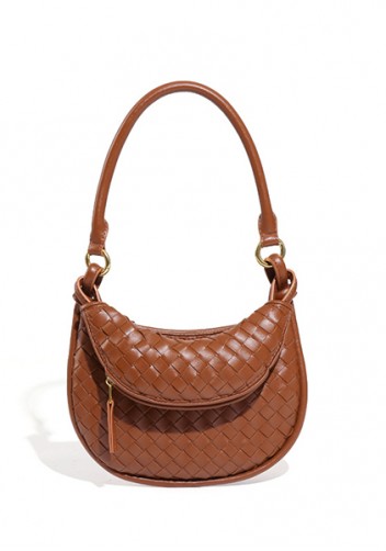 Gemini Woven Vegan Leather Mini Shoulder Bag Camel