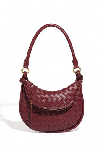 Gemini Woven Vegan Leather Mini Shoulder Bag Burgundy