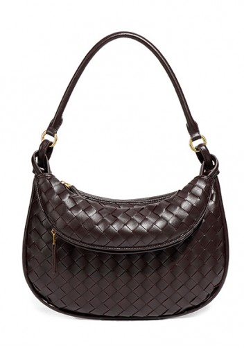 Gemini Woven Vegan Leather Medium Shoulder Bag Choco