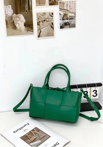 Mia Woven Leather 6 Squares Mini Tote Racing Green