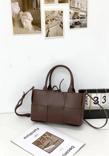 Mia Woven Leather 6 Squares Mini Tote Choco