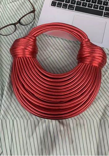 Dina Spaghetti Vegan Leather Knot Shoulder Bag Metallic Red