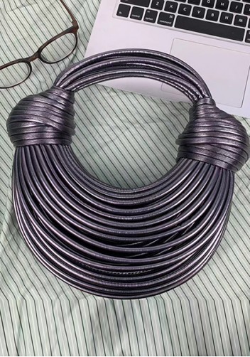 Dina Spaghetti Vegan Leather Knot Shoulder Bag Metallic Grey