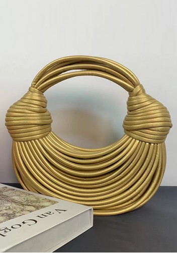 Dina Spaghetti Vegan Leather Knot Shoulder Bag Matte Gold