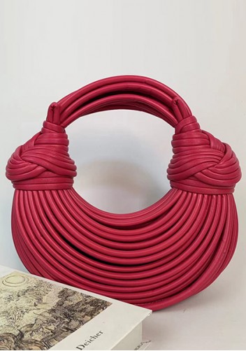 Dina Spaghetti Vegan Leather Knot Shoulder Bag Hot Pink