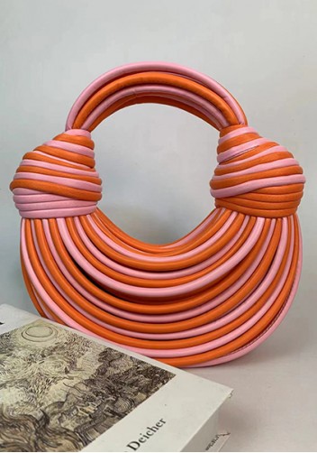 Dina Spaghetti Vegan Leather Knot Shoulder Bag Pink Orange
