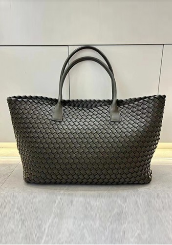 Grand Boulevard Woven Large Leather Tote Green