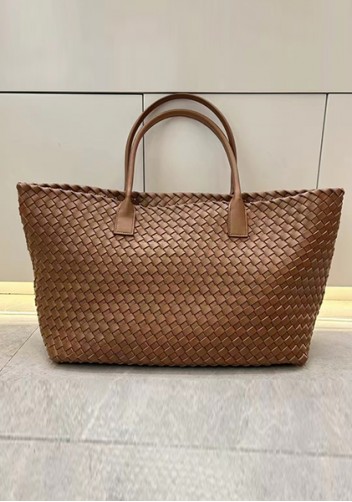 Grand Boulevard Woven Large Leather Tote Camel