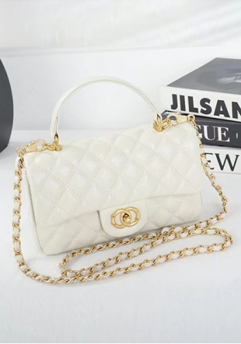 Adele Flap Chain Top Handle Leather Shoulder Bag White