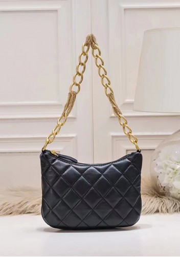 Adele Lambskin Chain Hobo Black