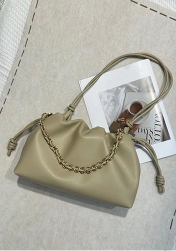 Salsa Leather Medium Drawstring Bag Beige