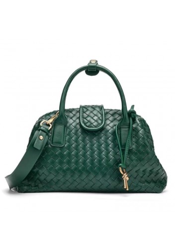Georgia Woven Vegan Leather Shoulder Bag Dark Green