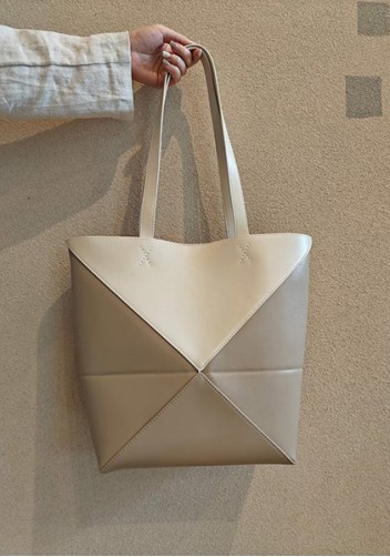 Adrienne Patchwork Leather Medium Tote White Beige