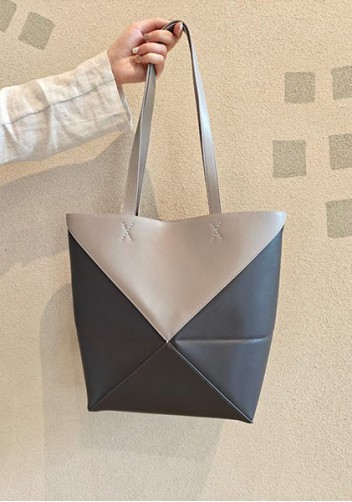 Adrienne Patchwork Leather Medium Tote Grey