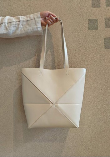 Adrienne Patchwork Leather Medium Tote Cream