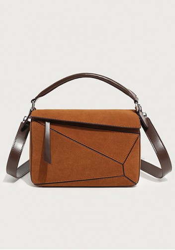 Adrienne Geometry Vegan Suede Leather Shoulder Bag Camel