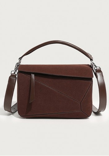 Adrienne Geometry Vegan Suede Leather Shoulder Bag Choco
