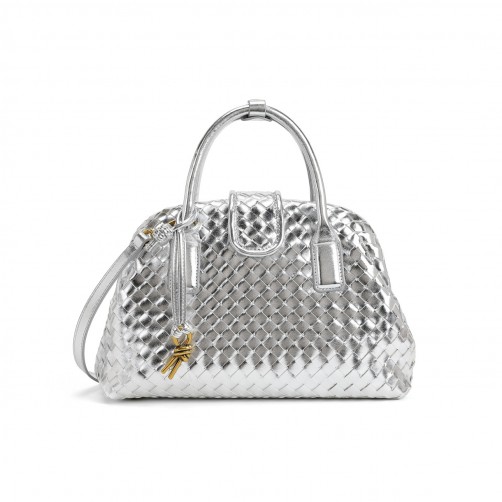 Georgia Woven Vegan Leather Shoulder Bag Silver