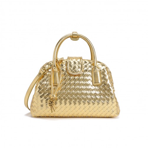 Georgia Woven Vegan Leather Shoulder Bag Gold