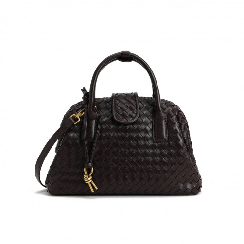 Georgia Woven Vegan Leather Shoulder Bag Choco