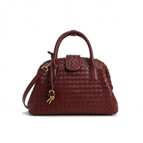 Georgia Woven Vegan Leather Shoulder Bag Wine