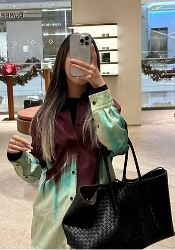 Mia Gallery Woven Leather Shoulder Large Bag Black