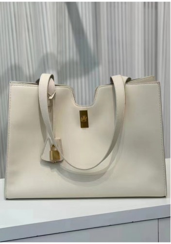 Shimanne Calfskin Shoulder Bag Tote Cream