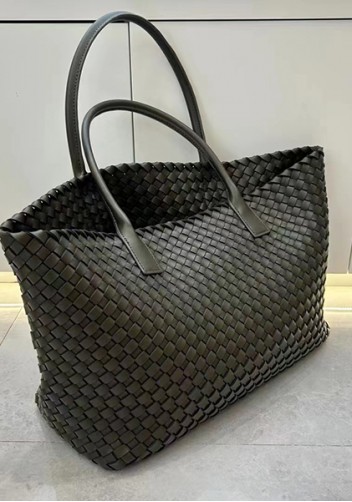 Grand Boulevard Woven Large Leather Tote Green