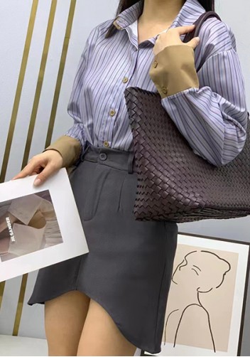 Grand Boulevard Woven Large Leather Tote Choco