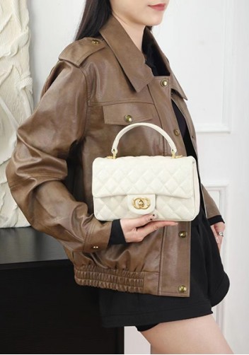 Adele Flap Chain Top Handle Leather Shoulder Bag White