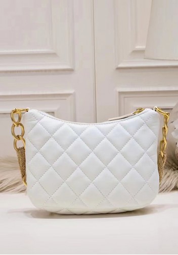 Adele Lambskin Chain Hobo White